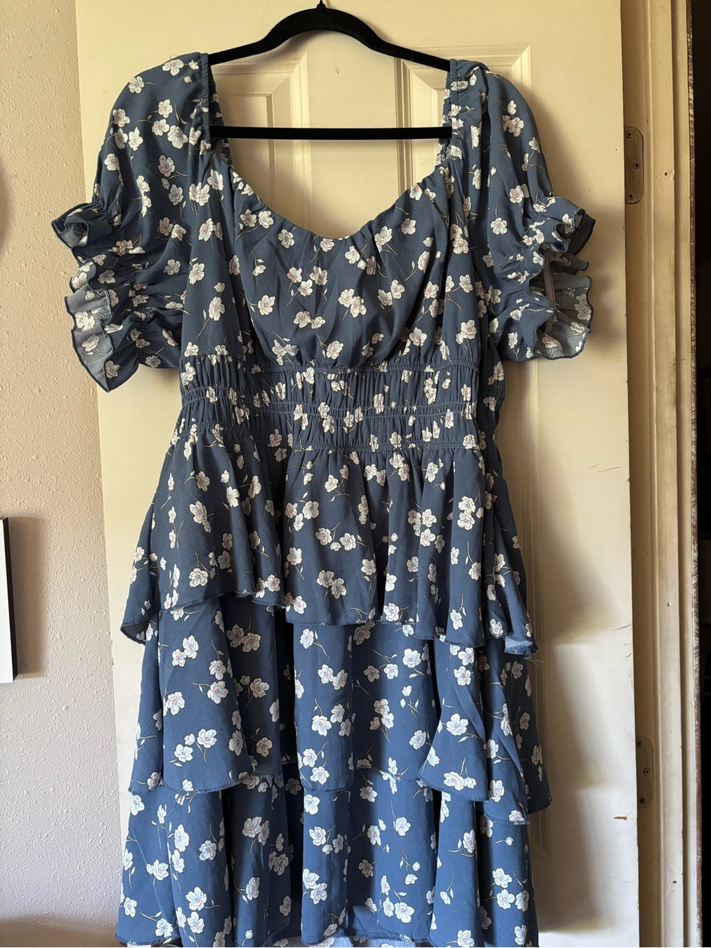 Inspired Hearts Blue Floral Tiered Ruffle Dress
